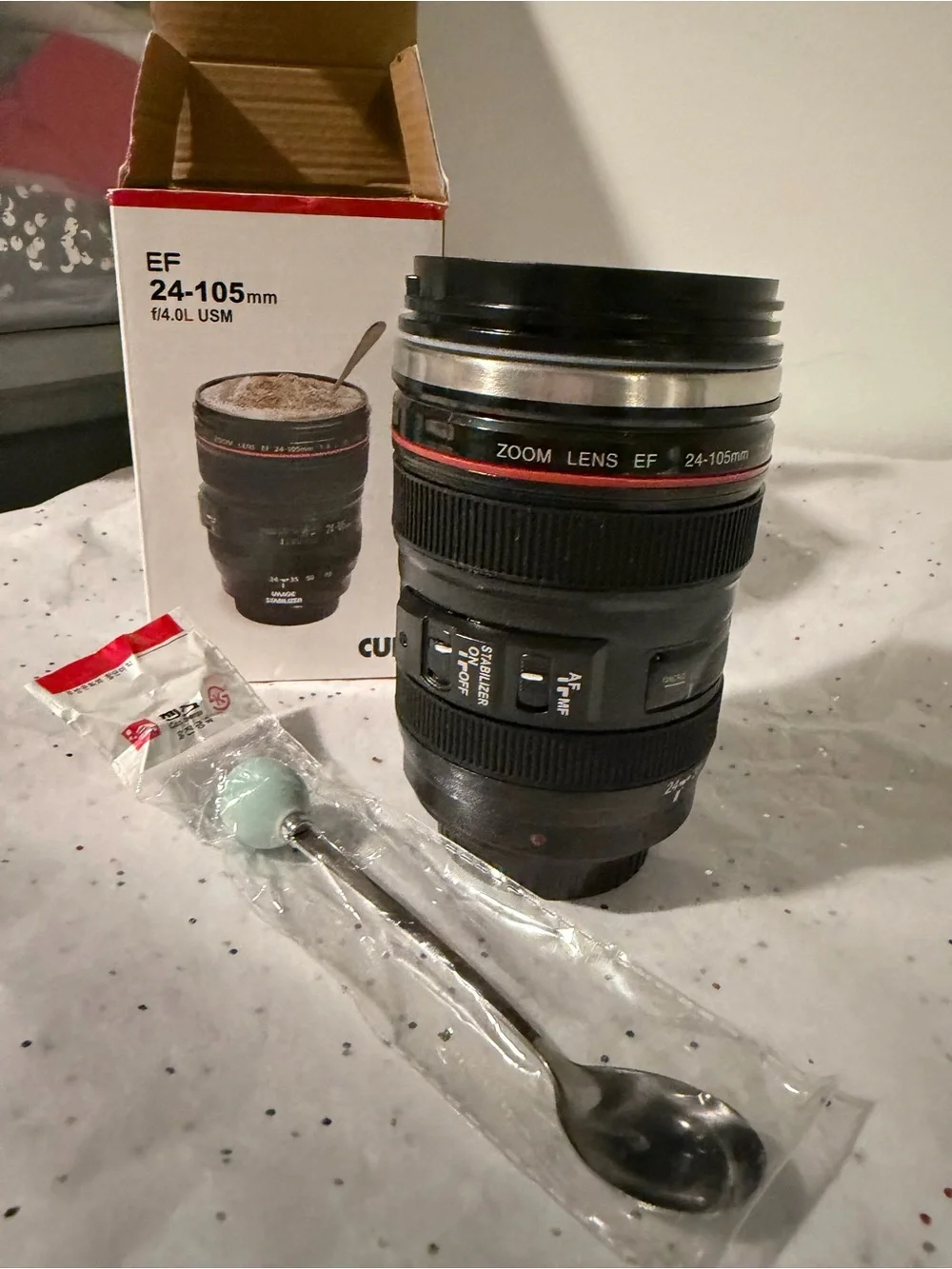 Canon-Style Black Camera Lens Coffee Cup - 24-105mm Design